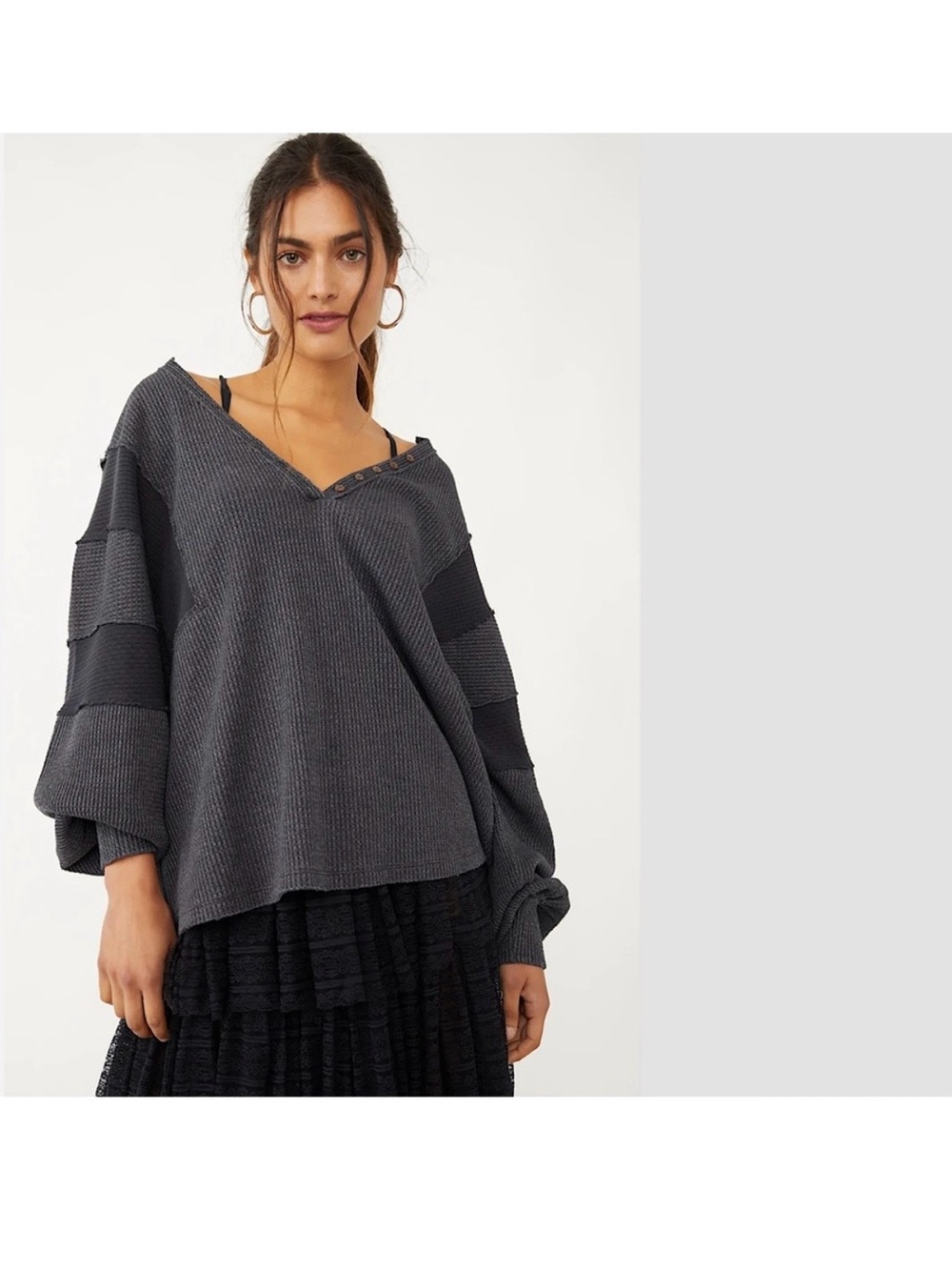 Oversized Henley Top - Charcoal